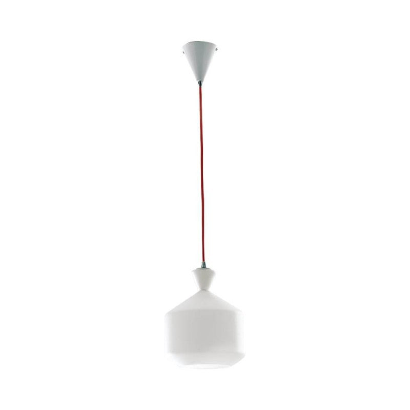 Sospensione 1XE27 non incl. forme eccentriche diffusore vetro opale e cavo in tessuto rosso o nero SUGAR-C Sospensione 1XE27 non incl. forme eccentriche diffusore vetro opale e cavo in tessuto rosso o nero SUGAR-C